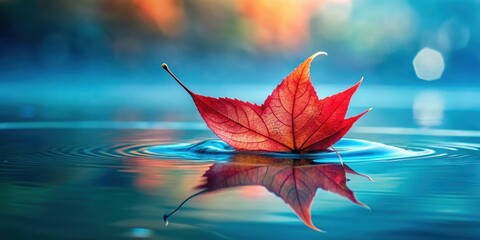 Autumnal Leaf Afloat on Tranquil Waters, Reflecting Serene Beauty and the Cycle of Nature
