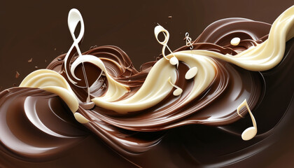 Swirls of chocolate and melody intertwine in a vibrant dance of taste and sound. Generative AI