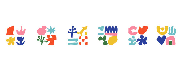 Abstract shape. Floral and geometry organic. Leaf flowers element decorative, Matisse style set, doodle pattern, floral nature background silhouette, paint geometric. Vector minimal contemporary