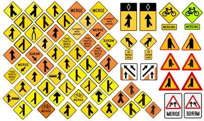 Merging Traffic Warning Road Signs