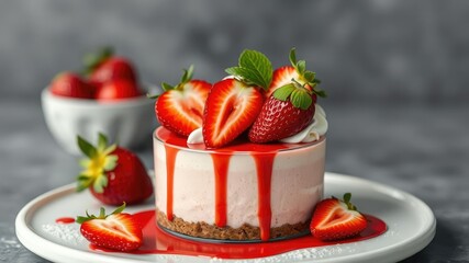 Chocolate mousse with fresh strawberries and whipped cream, creamy texture, strawberry filling, sweet indulgence