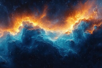 Fototapeta premium Clash of Fire and Ice in a Cosmic Nebula with Ethereal Lighting
