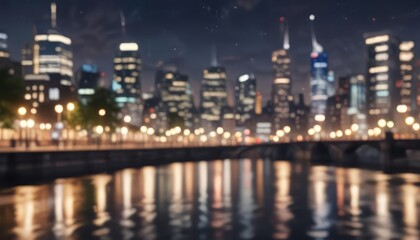 Naklejka premium Circular bokeh lights in a blurred cityscape setting, glowing orbs, bokeh effect