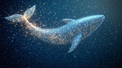 Fototapeta premium Magical Sparkling Whale Silhouette in Cosmic Night Sky Celestial Marine Animal Art
