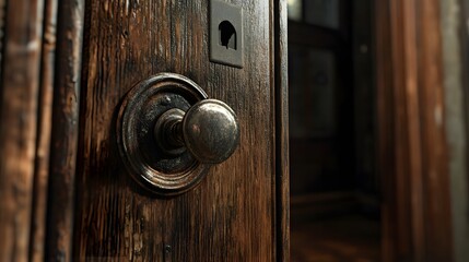 Fototapeta premium Antique Door Knob on Aged Wooden Door