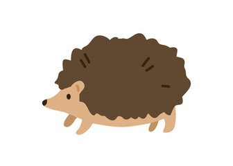 Hedgehog, small wild animal. Little fauna, nature, side view, profile. Cute spiky mammal, fluffy spikes. Kids flat graphic vector illustration isolated on white background