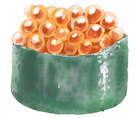 美味しそうないくら軍艦寿司の水彩イラスト_透過PNG