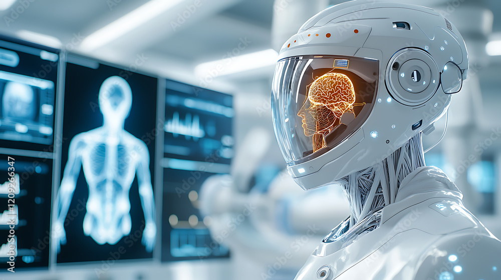 Poster exploring ai integration in robotics futuristic lab digital art high-tech environment close-up innov