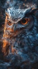 Illustration - Majestic Owl in Fiery Smoke and Sparks