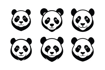 Giant Panda (Ailuropoda melanoleuca) mammal animal, labeled silhouette vector art illustration.