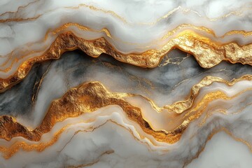 Obraz premium 3D rendering of a marble texture with golden lines creating a luxurious visual effect.