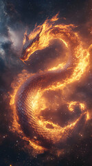 Illustration - Fire Dragon in Cosmic Dance