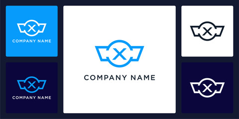 X letter logo and icon with protective wings, vector template