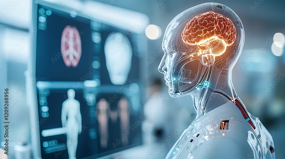 Poster advanced robotics demonstration tech lab visual content futuristic environment close-up view ai inno