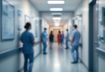 Blurry Hospital Corridor Medical Staff Image