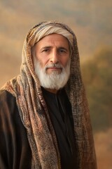 A portrait of a man in a traditional Middle Eastern thobe and keffiyeh