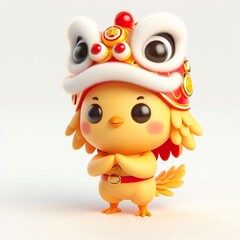 Obraz premium 3D Adorable cartoon chicken in a lion dance costume