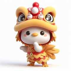 Obraz premium 3D Adorable cartoon chicken in a lion dance costume