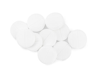 Pile of antibiotic pills on light grey background, top view