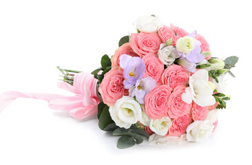 Wedding bouquet of beautiful flowers isolated on white