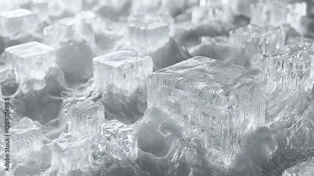 Poster Close-up of crystalline structures resembling ice cubes on an uneven surface.