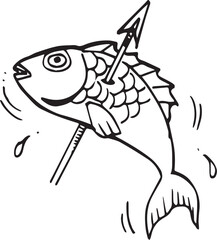 dead fish on spear hand drawn sketch 