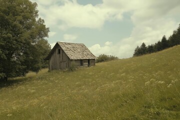 Obraz premium Rustic Cabin in a Serene Countryside