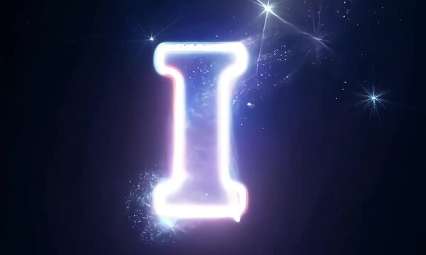 I letter alphabet with particle dust glow on space star cosmic galaxy background 