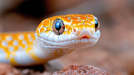 Obraz premium Close-up of orange snake head, rocky ground, nature