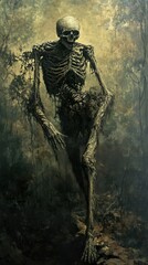 Dark Forest Skeleton: A Spooky, Gothic Horror Painting