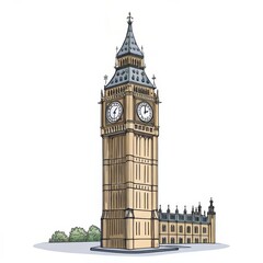 Obraz premium Big Ben Sketch Architectural Illustration, London Landmark, Clock Tower, Vector Art, England London, Big Ben