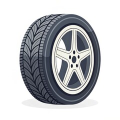Obraz premium Car Tire with Alloy Wheel Vector Illustration, Tire Tread, Rim Design, Automotive Car wheel, tire design