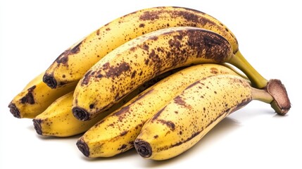 A bunch of ripe bananas with golden peels, Their curves inviting a taste of tropical delight, Set against an isolated white background to showcase their natural appeal 