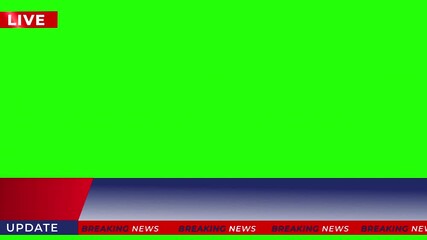 Breaking News - Lower third live breaking news background green screen and seamless looping ticker with blank text boxes.