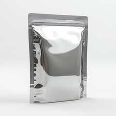 Glossy Silver Stand-Up Pouch with Frosted Transparent Strip 3D Render