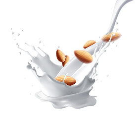 almond milk splash isolated on background. with clipping path 3d illustration, mesh gradient was used