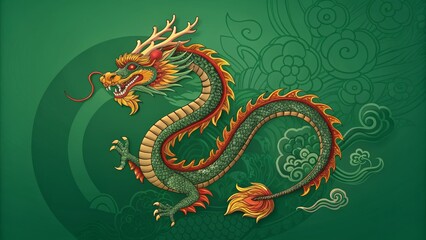 Fototapeta premium Jade Dragon Green Digital Art, Curving Composition, Mythical Creature, Asian Art, Chinese Dragon, illustration Chinese Mythology, Digital Painting