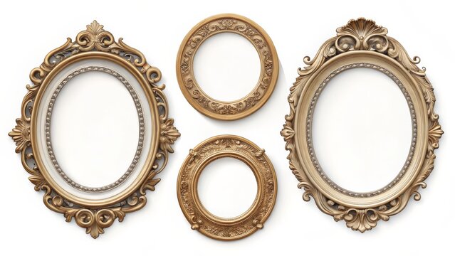 Ornate Gold Oval and Round Frames Baroque Design, Empty Picture Frames, Antique Style, Gold Frames, Oval Frames Keywords Picture Frames, Ornate Frames
