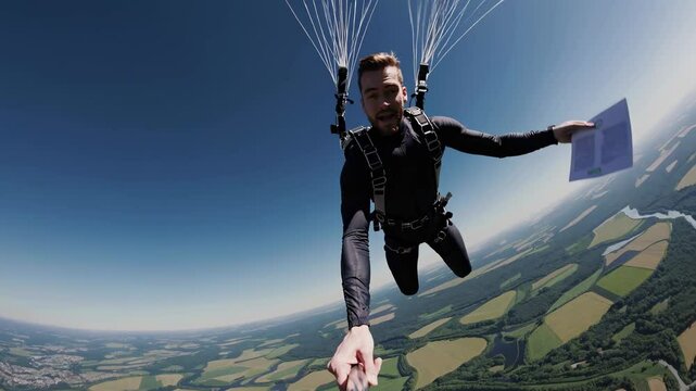Skydiving adventure over stunning landscapes with a unique delivery method