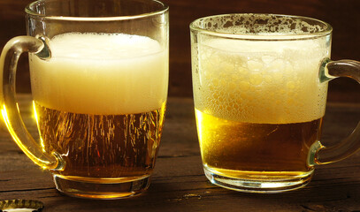 Light beer in glass glasses