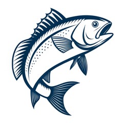 Fototapeta premium Vector Illustration Leaping Fish, Blue Line Art, Marine Life Concept, Fish Design Fishing Logo, Seafood