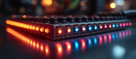 Illuminated electronic device with colorful LED lights.