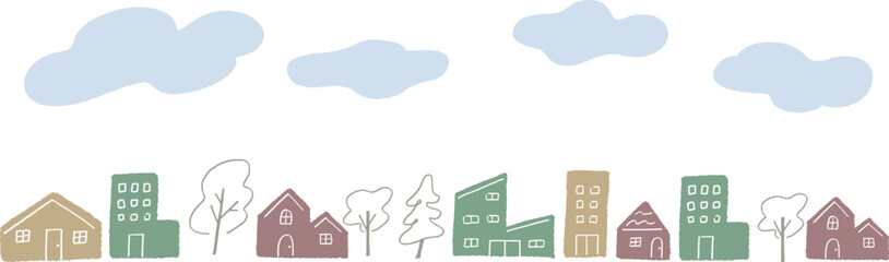 くすみカラー　街並み　家