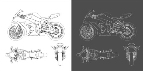 vector illustration race moto motorcycle sportbike gp side view . technical drawing  of blueprints isolated on transparent background © WINDERFULL STUDIO