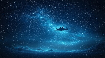 Fototapeta premium Magical nighttime journey in a sleigh over a starry sky winter wonderland digital art cosmic view fantasy concept