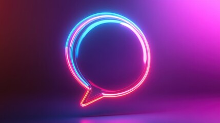 Obraz premium Neon Glowing Speech Bubble: Digital Communication Concept