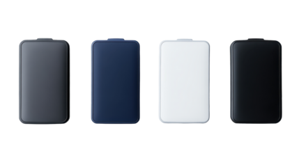 Collection of stylish smartphone cases in various colors arranged neatly. transparent background