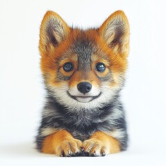Fototapeta premium Adorable Young Fox with Bright Eyes and Fluffy Fur on White Background