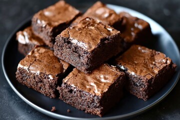 dark mood brownies on the black plate against black background.