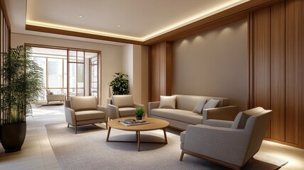Elegant luxury living room with warm brown tones and exquisite design details for a sophisticated ambiance.